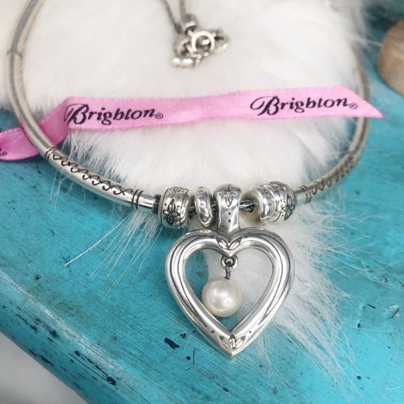 Brighton Sorority Pearl Heart Collar Necklace RARE